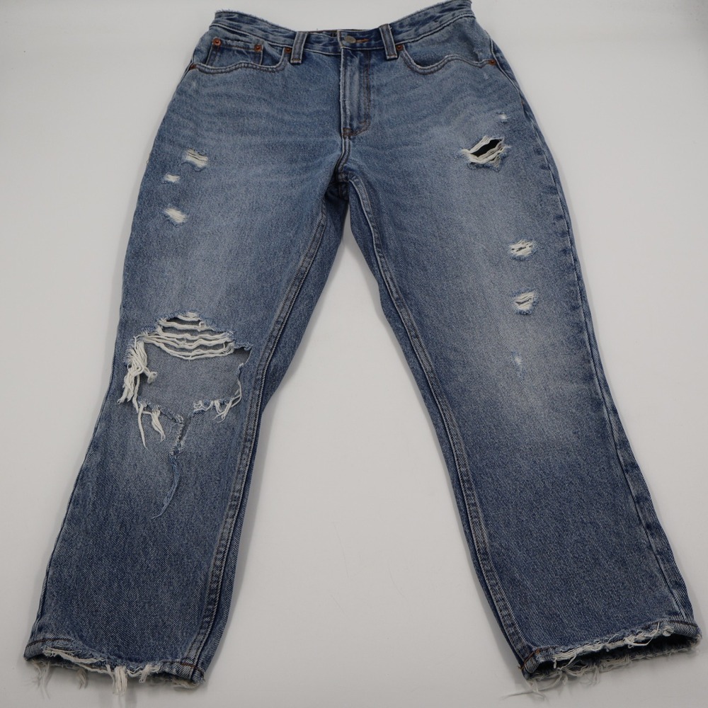 Abercrombie & Fitch Mom Jeans Womens 26 Blue Distressed Curve Love High Rise
